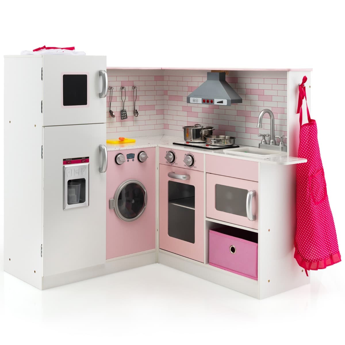 CostwayCuisine Enfant en Bois 85 x 84 x 85 cm Table de Cuisson Électrique Équipement de Cuisine Complet Nombreux Accessoires