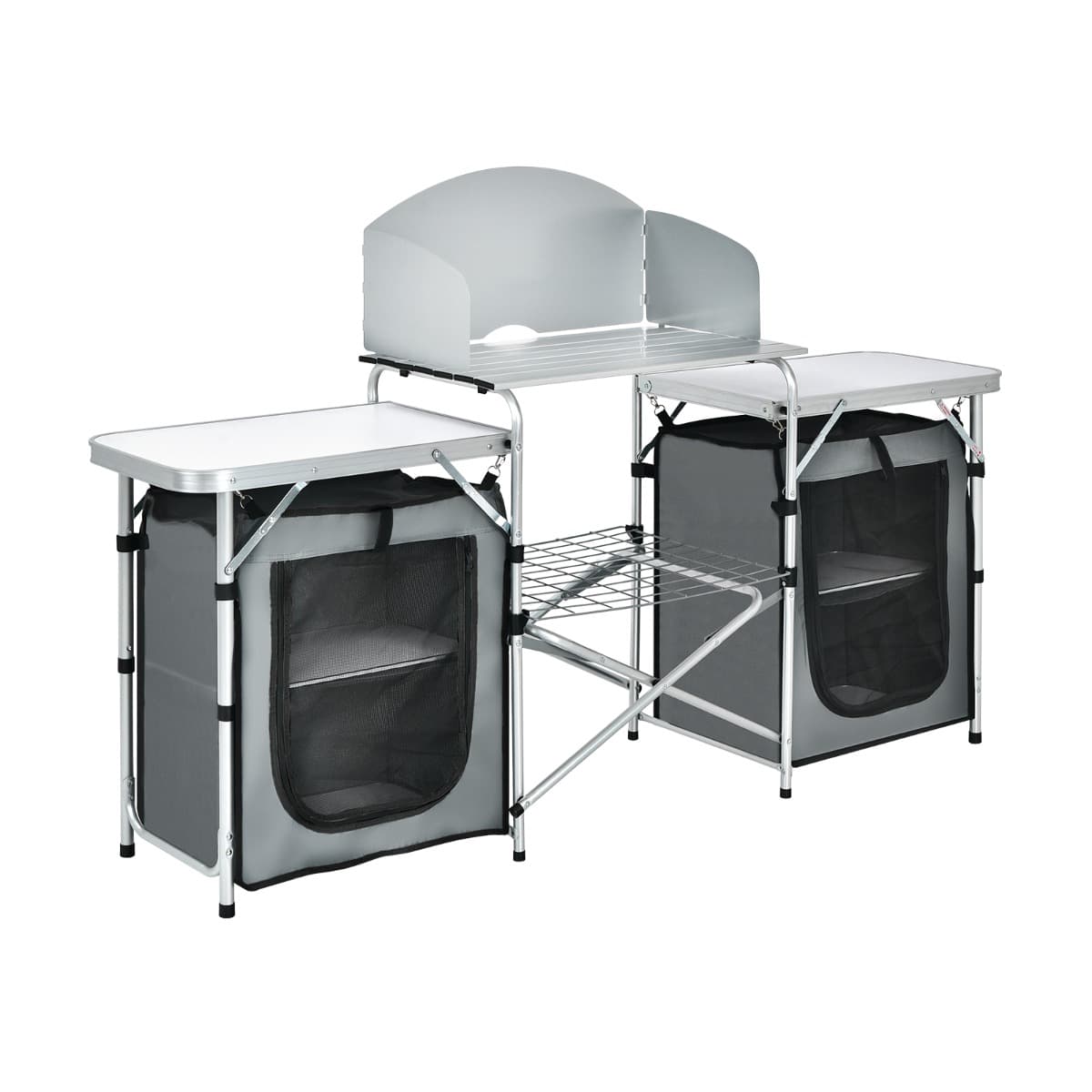 CostwayCuisine de Camping avec Etagère de Rangement Cuisine d’Extérieur Idéal pour Soirée Pique-nique Festival Gris